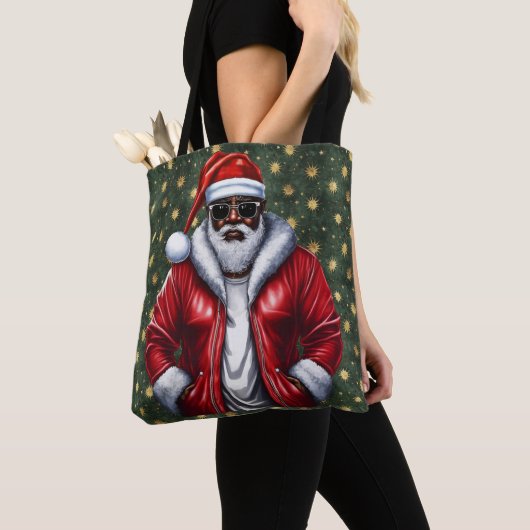 Uniquely Black Santa Large Shoulder Tote トートバッグ (クローズアップ)