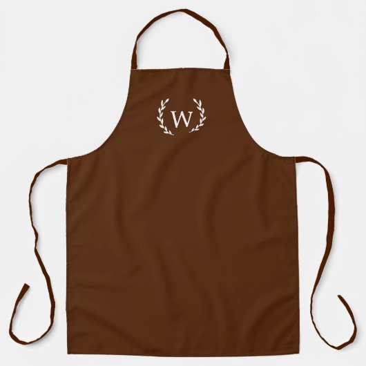 Unisex Apron with Monogram,  Dark Brown, Rustic  エプロン (正面)