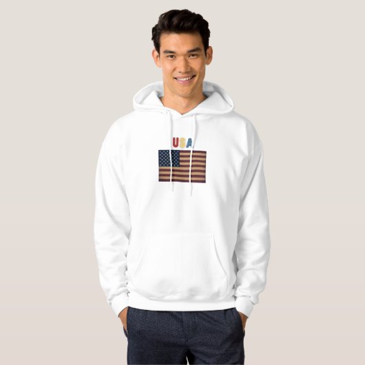 Unisex USA American Flag Retro パーカ (正面フル)