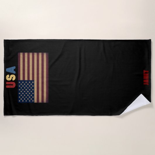 Unisex USA American Flag Retro  ビーチタオル (正面)
