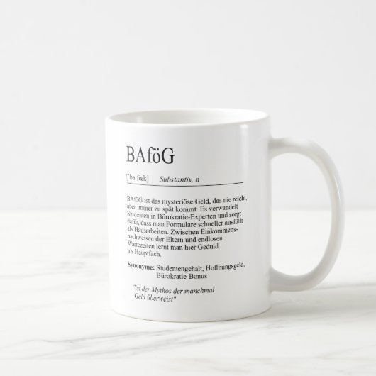 Unispruch "BAföG" Geschenk, Studenten コーヒーマグカップ (右)