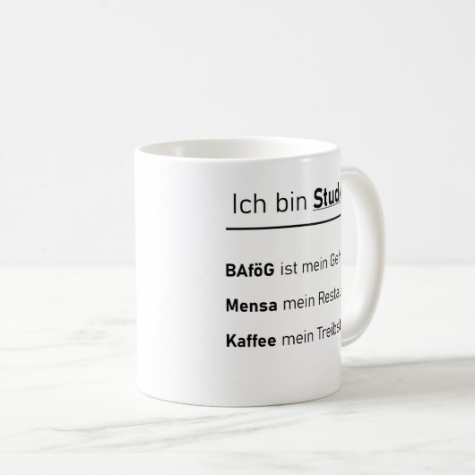 Unispruch "Ich bin Student" Geschenk, Studenten コーヒーマグカップ (正面右)