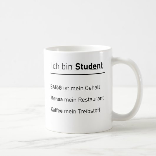 Unispruch "Ich bin Student" Geschenk, Studenten コーヒーマグカップ (右)