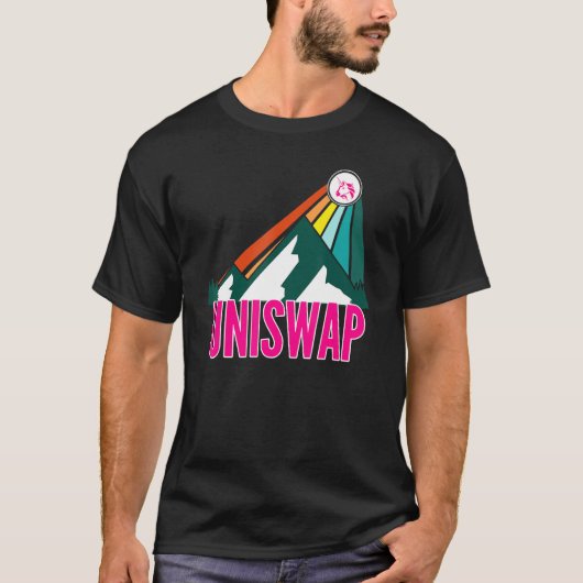 Uniswap Uni暗号化マウンテンサンレイ暗号通貨 Tシャツ (正面)