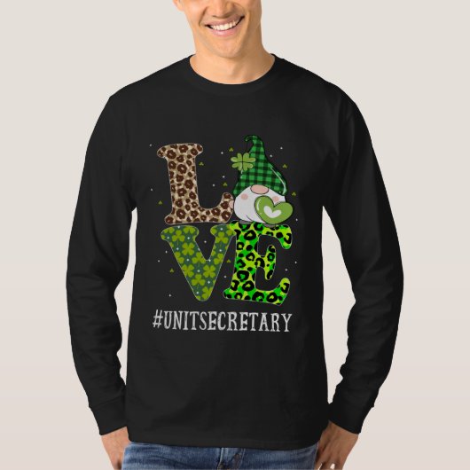 Unit Secretary Love St Patricks Day Gnome Leopard  Tシャツ (正面)