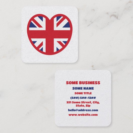 United Kingdom Union Jack Flag Heart スクエア名刺 (正面/裏面)