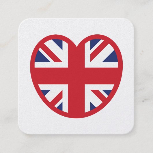 United Kingdom Union Jack Flag Heart スクエア名刺 (正面)