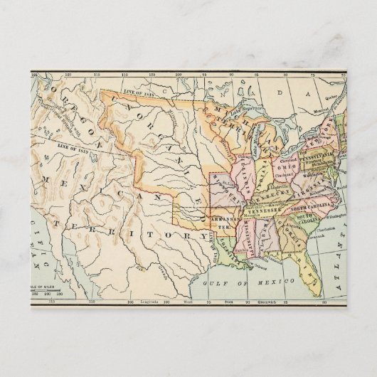 United States 1830 Historical Map Illustration ポストカード (正面)