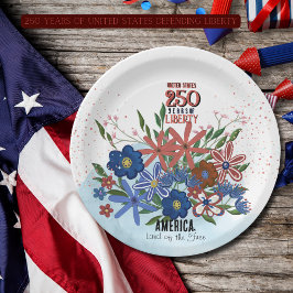 United States 250 Years Floral Patriotic  ペーパープレート