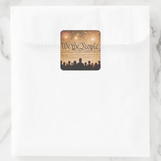 United States Constitution With Fireworks スクエアシール (バッグ)