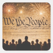 United States Constitution With Fireworks スクエアシール (正面)