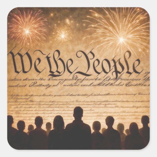 United States Constitution With Fireworks スクエアシール (正面)
