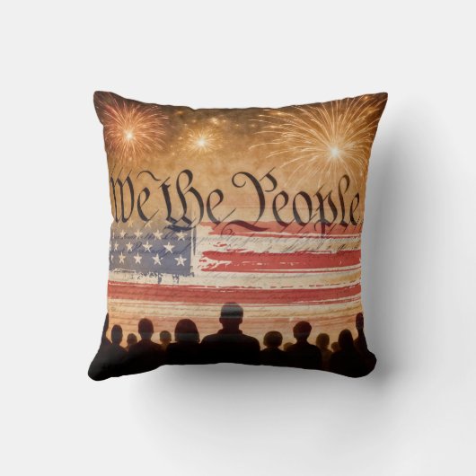 United States Constitution With Fireworks and Flag クッション (裏面)