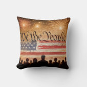 United States Constitution With Fireworks and Flag クッション (正面)