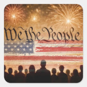 United States Constitution With Fireworks and Flag スクエアシール (正面)