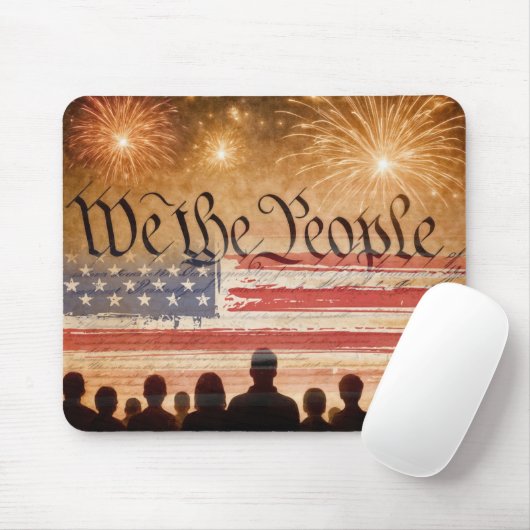 United States Constitution With Fireworks and Flag マウスパッド (マウス)
