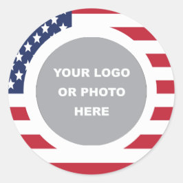 United States Flag Border with Logo ラウンドシール