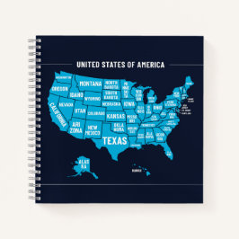 United States Map Teal Minimal Design ノートブック