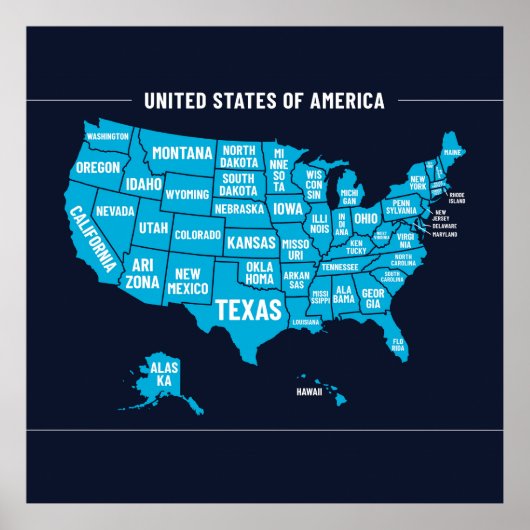 United States Map Teal Minimal Design ポスター (正面)