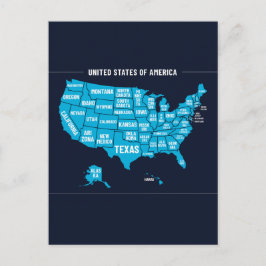 United States Map Teal Minimal Design ポストカード