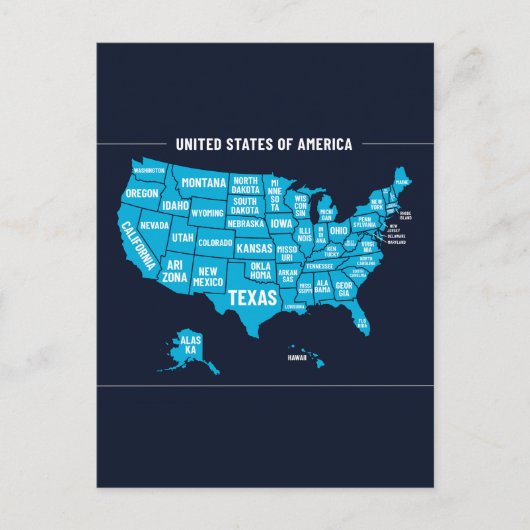 United States Map Teal Minimal Design ポストカード (正面)