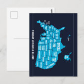 United States Map Teal Minimal Design ポストカード (正面/裏面)