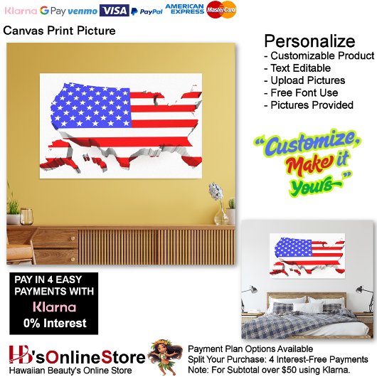 United States of America Flag Canvas Print Picture キャンバスプリント