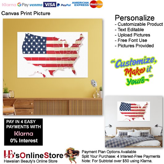 United States of America Flag Canvas Print Picture キャンバスプリント