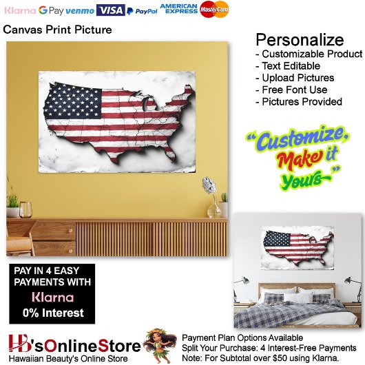 United States of America Flag Canvas Print Picture キャンバスプリント