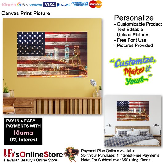 United States of America Flag Canvas Print Picture キャンバスプリント