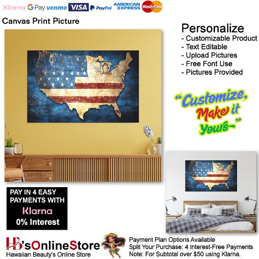 United States of America Flag Canvas Print Picture キャンバスプリント