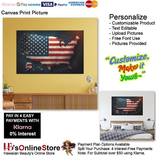 United States of America Flag Canvas Print Picture キャンバスプリント
