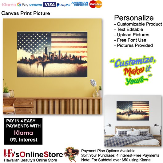United States of America Flag Canvas Print Picture キャンバスプリント