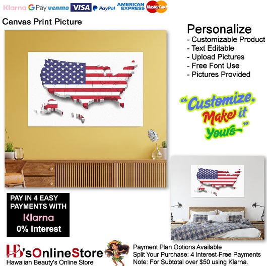 United States of America Flag Canvas Print Picture キャンバスプリント