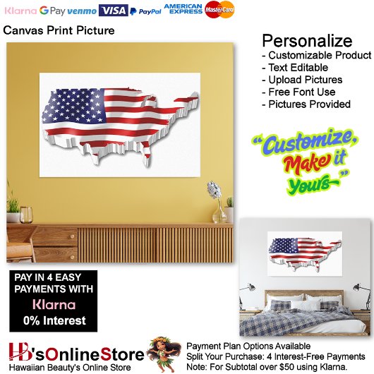 United States of America Flag Canvas Print Picture キャンバスプリント