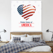 United States of America Flag Heart 11 Picture キャンバスプリント (インサイチュ (寝室))