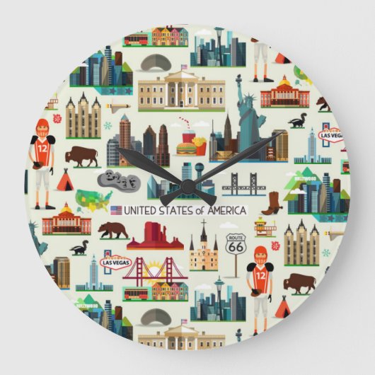 United States Symbols Pattern ラージ壁時計 (正面)