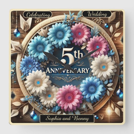 Unity開花:スタイルでの記念日お祝い スクエア壁時計 (正面)