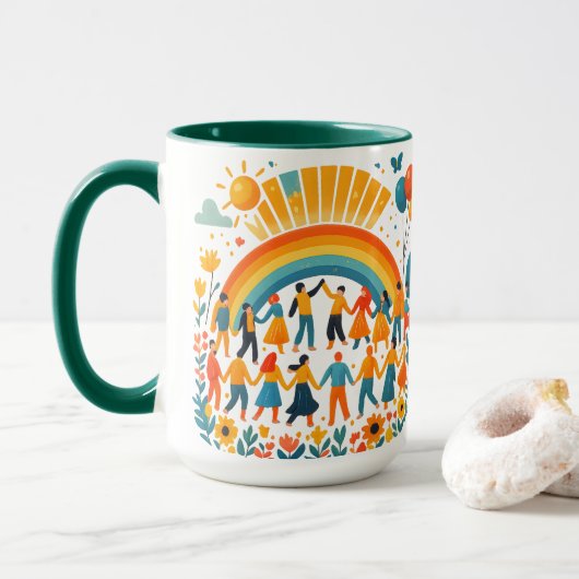 Unity and Diversity Rainbow Ceramic Mug マグカップ (ドーナツ付き)