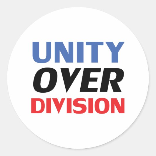 "Unity over Division"青い赤い白黒 ラウンドシール (正面)