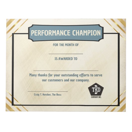 Universal employoee performance award certificates ノートパッド (正面)