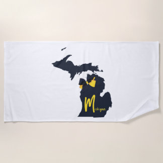 University of Michigan State Map Blue and Yellow ビーチタオル