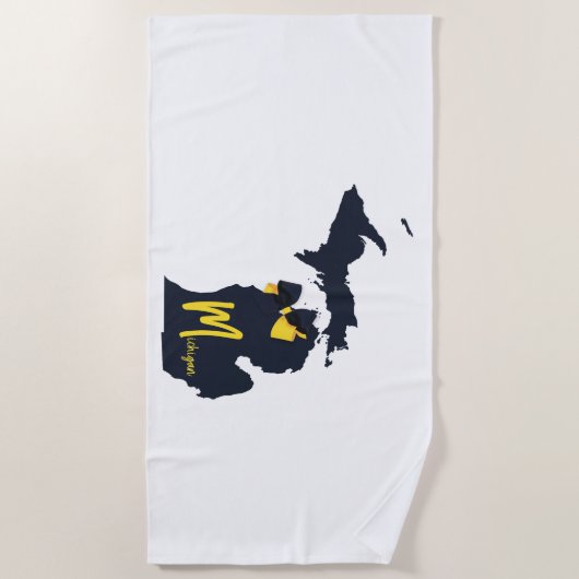 University of Michigan State Map Blue and Yellow ビーチタオル (正面)