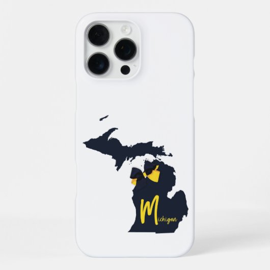 University of Michigan State Map Blue and Yellow iPhoneケース (裏面)