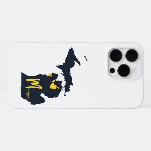 University of Michigan State Map Blue and Yellow iPhoneケース (裏面横)