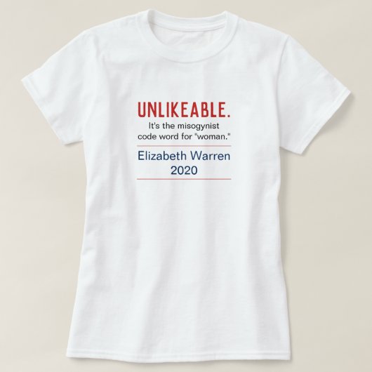 Unkable Woman Pro-Elizabeth Warren 2020フロント Tシャツ (デザイン正面)