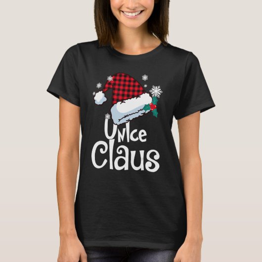 Unlce Claus Santa Hat Buffalo Plaid Red Christmas  Tシャツ (正面)