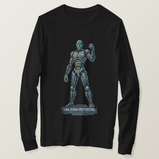 Unleash Potential – Futuristic Robot Long Sleeve S Tシャツ (デザイン正面)