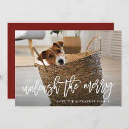 Unleash the Merry Script Cute Dog Photo シーズンカード