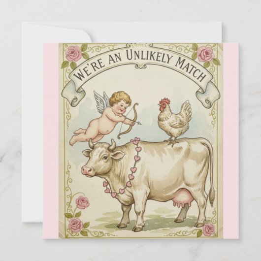 Unlikely Match Funny Valentine's Day Card Chicken シーズンカード (正面)